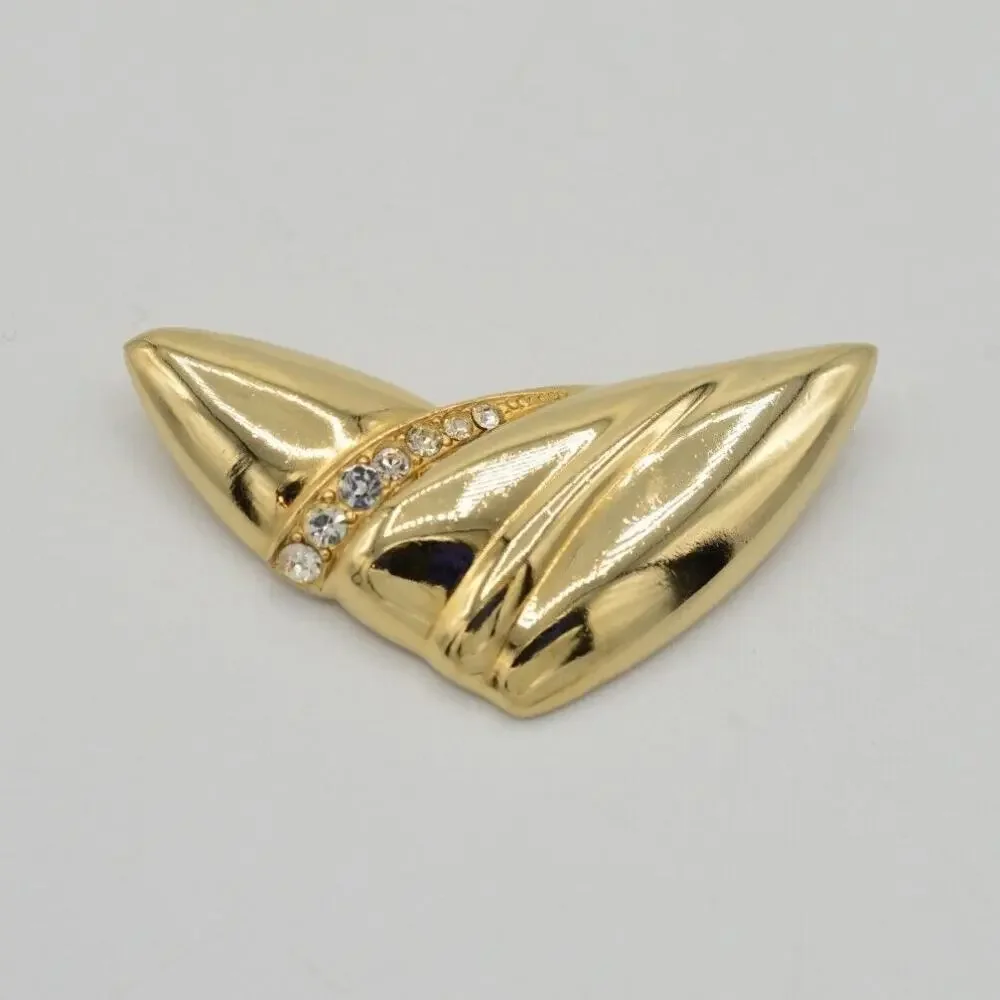 Vintage Statement Pin Brooch Gold Rhinestone Crystal Abstract Shape NOS 1980s 9B
